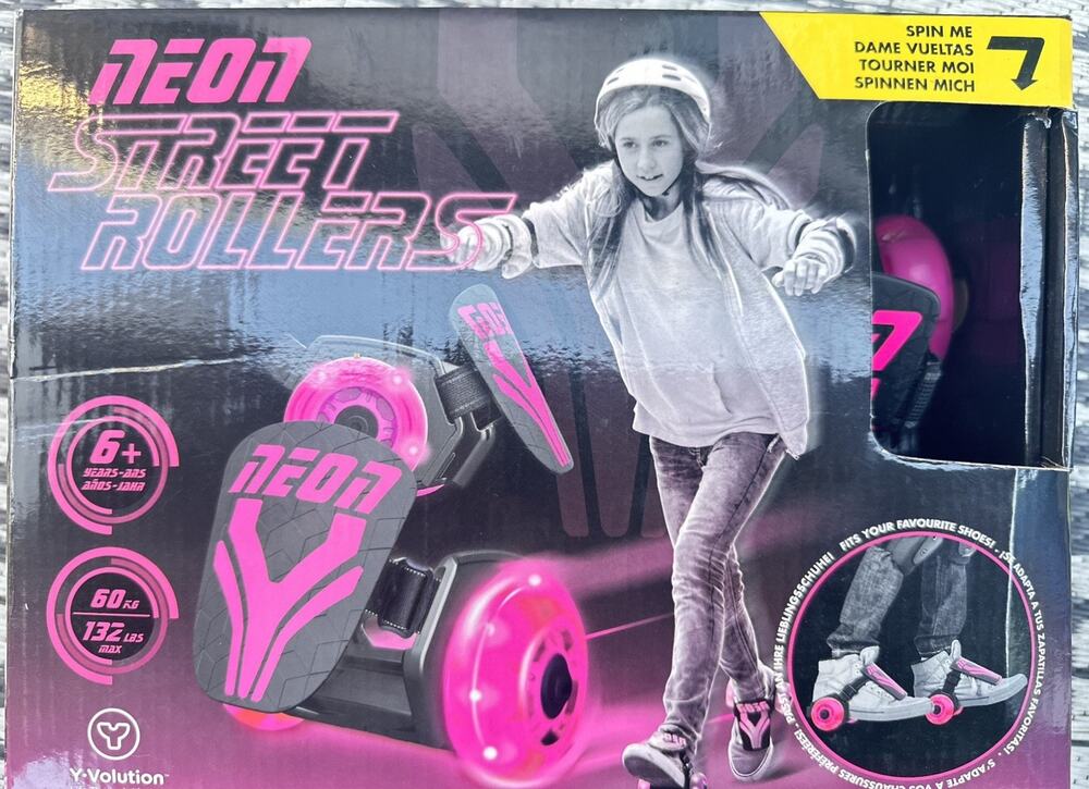 Neon Street Rollers Light Up Wheels Clip On Shoe Skates Neon Pink Ages 6+ New